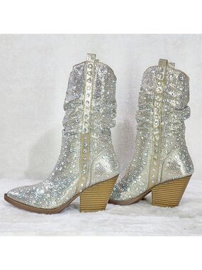 Angel Riders Rhinestones Country Glam Western Cowgirl Slouch Calf Boots
